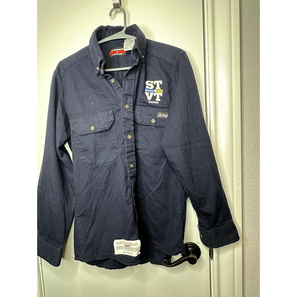 Bulwark FR Mens Navy Blue Flame Resistant Work Shirt CAT 2 NFPA 2112 Size S-RG